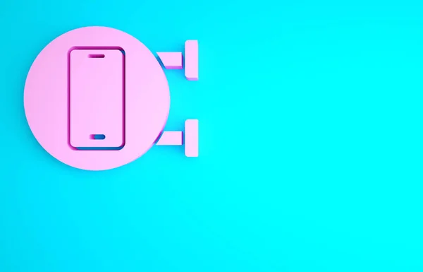 青の背景に隔離されたピンクの電話修理サービスアイコン サービス メンテナンス 最小限の概念 3Dイラスト3Dレンダリング — ストック写真