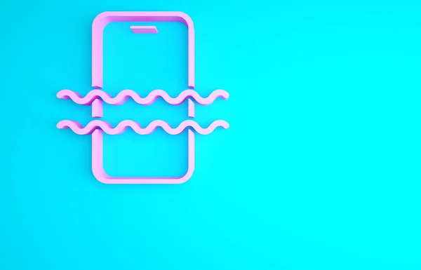 Icona Del Telefono Cellulare Impermeabile Rosa Isolata Sfondo Blu Smartphone — Foto Stock