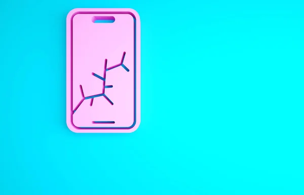 Smartphone Rosa Con Icona Dello Schermo Rotto Isolato Sfondo Blu — Foto Stock