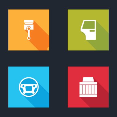 Motor pistonunu, araba kapısını, direksiyonu ve hava filtresi simgesini ayarlayın. Vektör