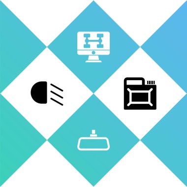 Yüksek kiriş, araba aynası, arabanın tanısal durumu ve motor yağı ikonu için teneke kutuyu ayarla. Vektör