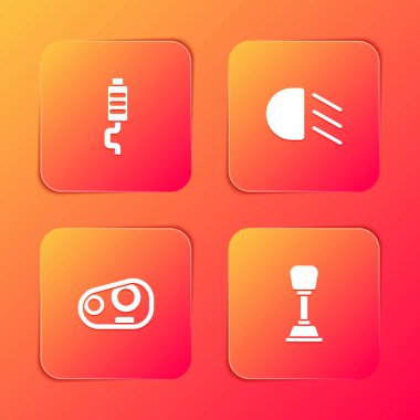 Araba susturucusu, yüksek ışın, far ve vites değiştirme simgesini ayarla. Vektör