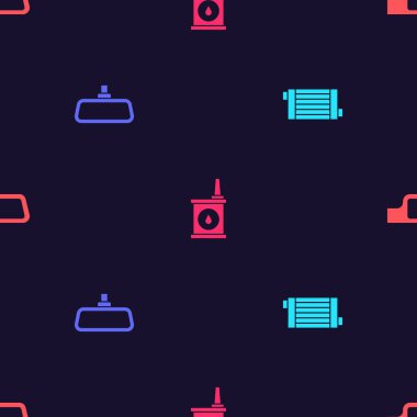 Araba radyatörü soğutma sistemi, ayna, motor yağı için teneke kutu ve pürüzsüz desen ayarlayın. Vektör