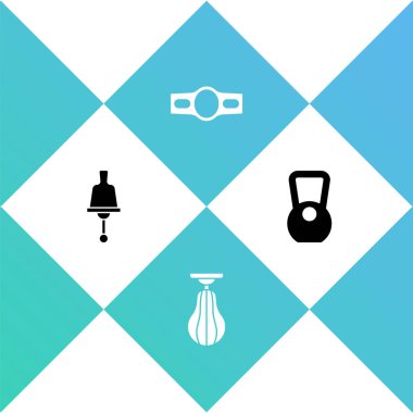 Zili, kum torbasını, boks kemerini ve Kettlebell ikonunu ayarla. Vektör