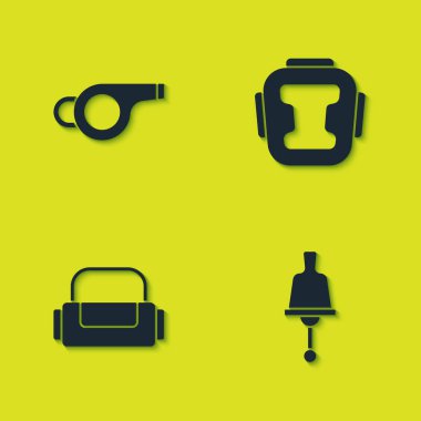 Islık çal, zil çal, spor çantası ve kask ikonu hazırla. Vektör