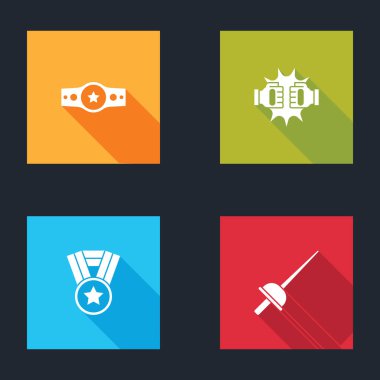 Boks kemeri, boks eldivenleri, madalya ve eskrim ikonu. Vektör