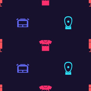 Boks antrenman patileri, Kronometre, Dövüş Kulübü MMA 'lı tişört ve Kum Torbası. Vektör