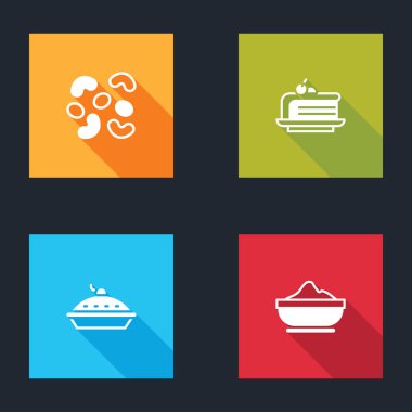 Reçelli şeker, kek, ev yapımı turta ve un kasesi ikonu. Vektör