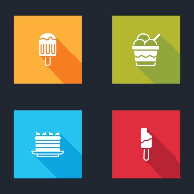 Dondurmayı kaseye koy, kek ve ikon. Vektör