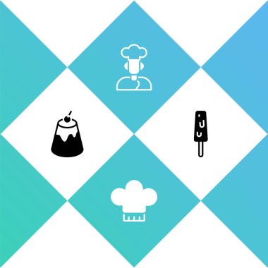 Muhallebi, şef şapkası, aşçı ve dondurma ikonu. Vektör