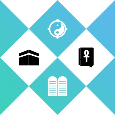 Kabe Camii 'ni, Emirler' i, Yin Yang 'ı ve Haç Ankh kitap ikonunu hazırla. Vektör