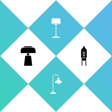 Masa lambası, yer ve ışık yayan diyot simgesini ayarla. Vektör