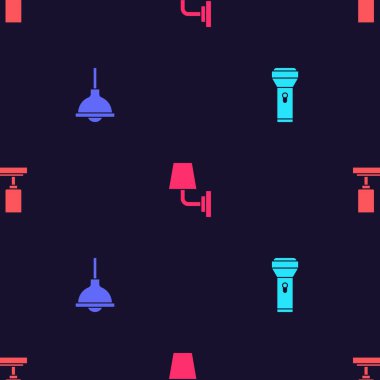 El feneri, lamba asma, duvar lambası ya da lamba asma ve düz desenli yol ışıkları ve lambaları ayarlayın. Vektör