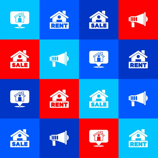 Set Location House Hanging Sign Rent Sale Megaphone Icon Vector — Stock Vector