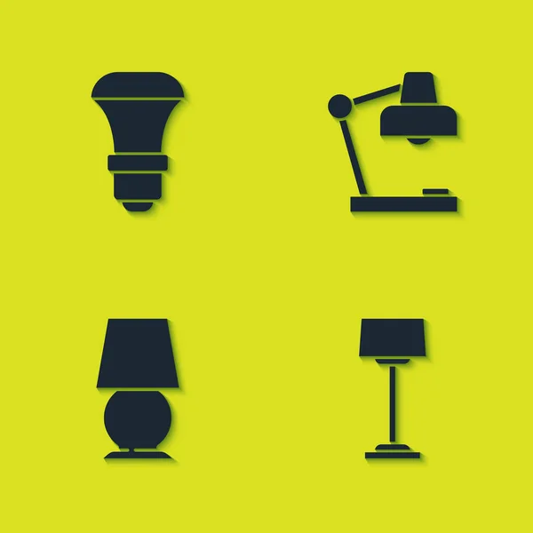 Set Led Light Bulb Floor Lamp Table Icon Vector — Stock Vector