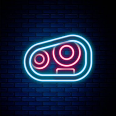 Işıldayan neon çizgili araba far ikonu tuğla duvar arkasında izole edilmiş. Renkli taslak konsepti. Vektör