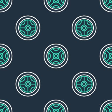 Çizgi Araba Tekerleği simgesi siyah arka planda izole edilmiş. Vektör