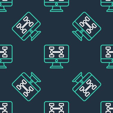 Araba simgesinin hat donanımı tanılama durumu siyah arkaplanda izole edilmiş kusursuz desen. Araba servisi ve tamir parçaları. Vektör