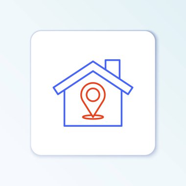 Beyaz arkaplanda ev simgesi olan çizgi haritası işaretçisi. Ev konumu belirleyici sembol. Renkli taslak konsepti. Vektör