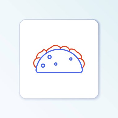 Beyaz arkaplanda tortilla simgesi olan Taco hattı izole edildi. Geleneksel Meksika fast food menüsü. Renkli taslak konsepti. Vektör