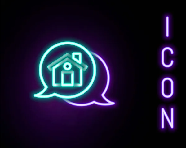 Žhnoucí Neon Line Real Estate Message House Hlasové Bublině Ikona — Stockový vektor