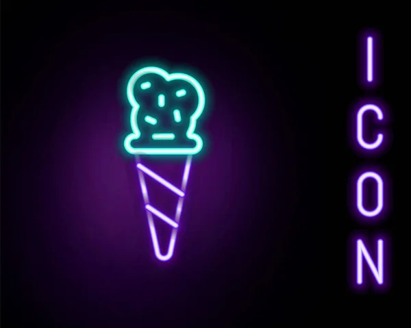 Leuchtende Neon Linie Eis Waffelkegel Symbol Isoliert Auf Schwarzem Hintergrund — Stockvektor