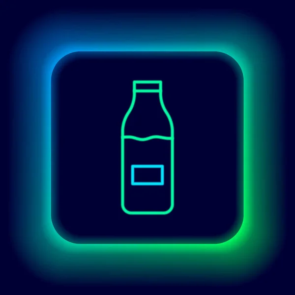 Leuchtende Neon Linie Geschlossene Glasflasche Mit Milchsymbol Isoliert Auf Schwarzem — Stockvektor