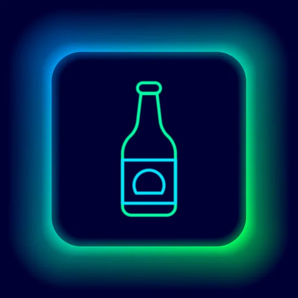 ネオンラインの輝き黒の背景に孤立したビールボトルのアイコン カラフルなアウトラインコンセプト ベクトル — ストックベクタ