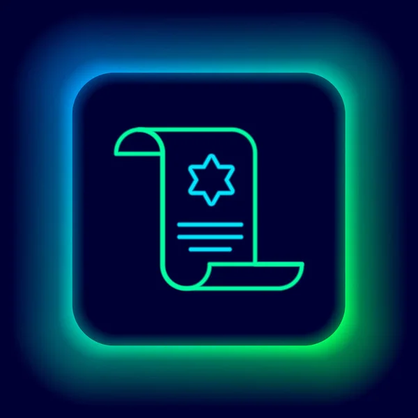 Luminoso Neon Linea Icona Scorrimento Torah Isolato Sfondo Nero Torah — Vettoriale Stock