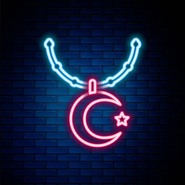 Glödande Neon Linje Stjärna Och Halvmåne Kedjan Symbol För Islam — Stock vektor
