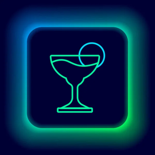 Ligne Fluo Éclatante Verre Cocktail Margarita Avec Icône Lime Isolée — Image vectorielle