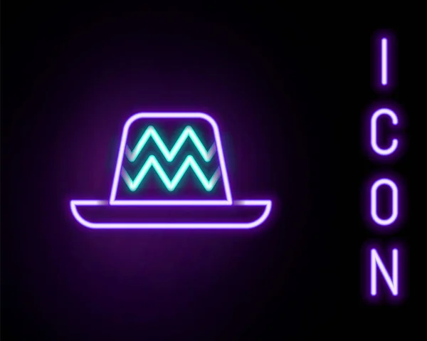 Glödande Neon Line Traditionell Mexikansk Sombrero Hat Ikon Isolerad Svart — Stock vektor