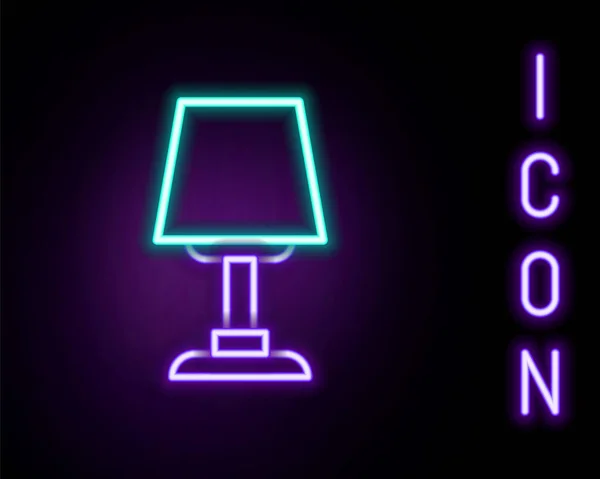Leuchtende Neon Linie Tischlampen Symbol Isoliert Auf Schwarzem Hintergrund Schreibtischlampe — Stockvektor