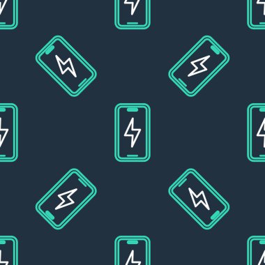 Akıllı telefonun şarj ettiği batarya simgesi siyah zeminde izole edilmiş. Şarjı az bir telefon. Vektör