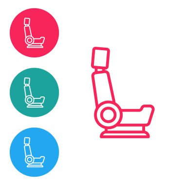 Kırmızı çizgili araç koltuğu simgesi beyaz arkaplanda izole edildi. Araba koltuğu. Simgeleri daire düğmelerine ayır. Vektör