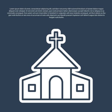 Mavi çizgi kilise binası ikonu mavi arka planda izole edildi. Hıristiyan Kilisesi. Kilisenin dini. Vektör
