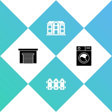 Garaj, bahçe çitleri ahşap, House ve Yıkama ikonu. Vektör