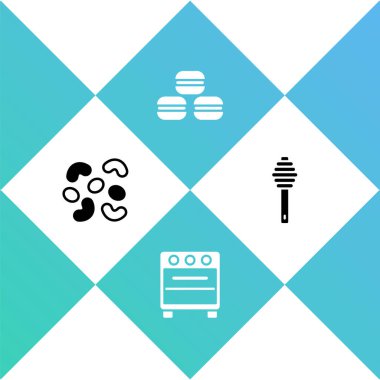 Jöleli şeker, fırın, makarna ve ballı kurabiye ikonu. Vektör