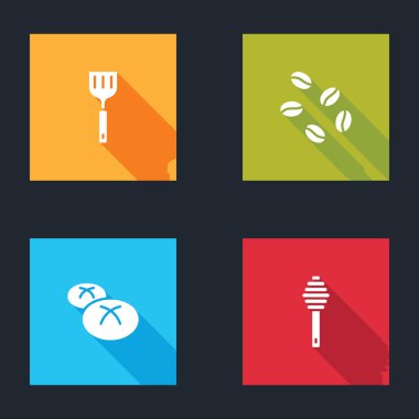 Spatula, kahve çekirdekleri, ekmek ve ballı çubuk ikonu. Vektör