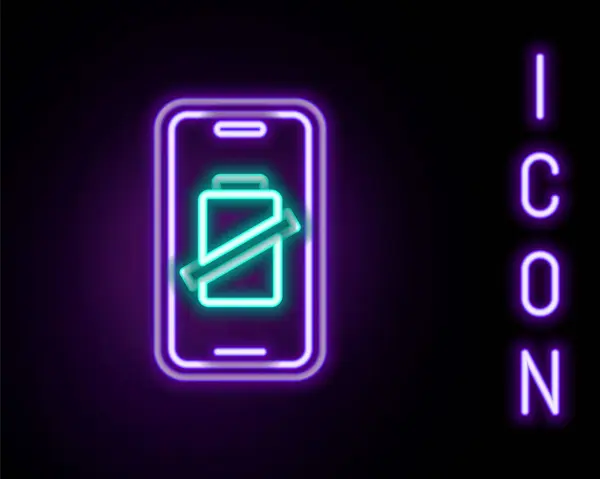 Świecąca Neonowa Ikona Ładowania Baterii Smartfona Odizolowana Czarnym Tle Telefon — Wektor stockowy