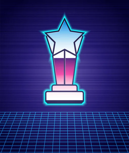 Retro Style Award Cup Icon Isolated Futuristic Landscape Background Winner — Stock Vector