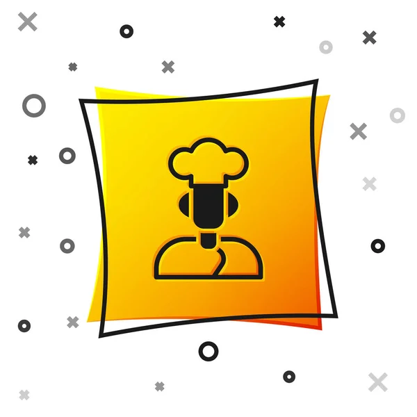 Zwarte Kok Pictogram Geïsoleerd Witte Achtergrond Chef Symbool Gele Vierkante — Stockvector