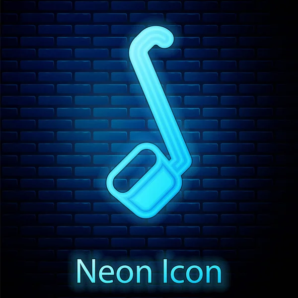 Ragyogó Neon Szauna Merőkanál Ikon Elszigetelt Téglafal Háttér Vektor — Stock Vector