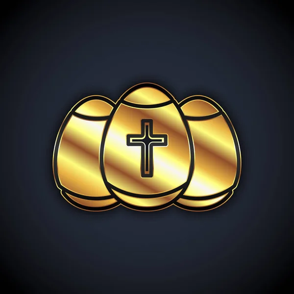 Oro Icona Uovo Pasqua Isolato Sfondo Nero Buona Pasqua Vettore — Vettoriale Stock