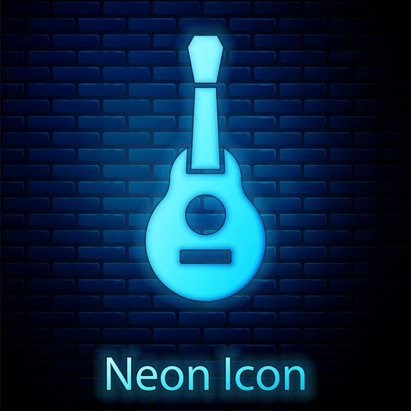 发光的霓虹灯墨西哥吉他图标孤立在砖墙背景 声吉他 弦乐乐器 — 图库矢量图片