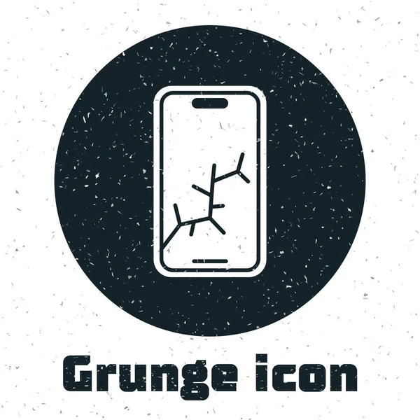 Grunge Smartphone Mit Kaputtem Bildschirm Symbol Auf Weißem Hintergrund Zertrümmertes — Stockvektor