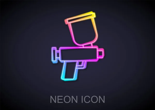 Glowing Neon Line Paint Spray Gun Icon Isolated Black Background — Stock Vector