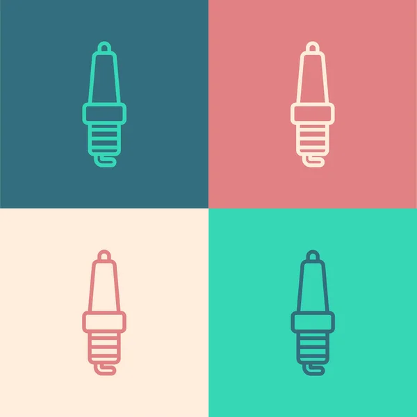 Pop Art Line Car Spark Plug Icon Isolated Color Background — Stock Vector