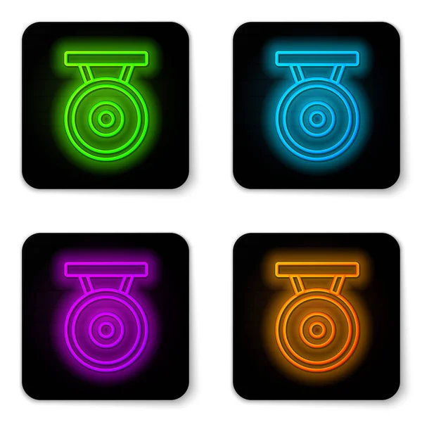 Glowing Neon Line Gong Musical Percussion Instrument Circular Metal Disc — Stock Vector