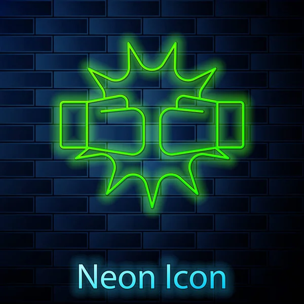 Zářící Neonová Čára Punč Boxerských Rukavicích Ikona Izolované Pozadí Cihlové — Stockový vektor